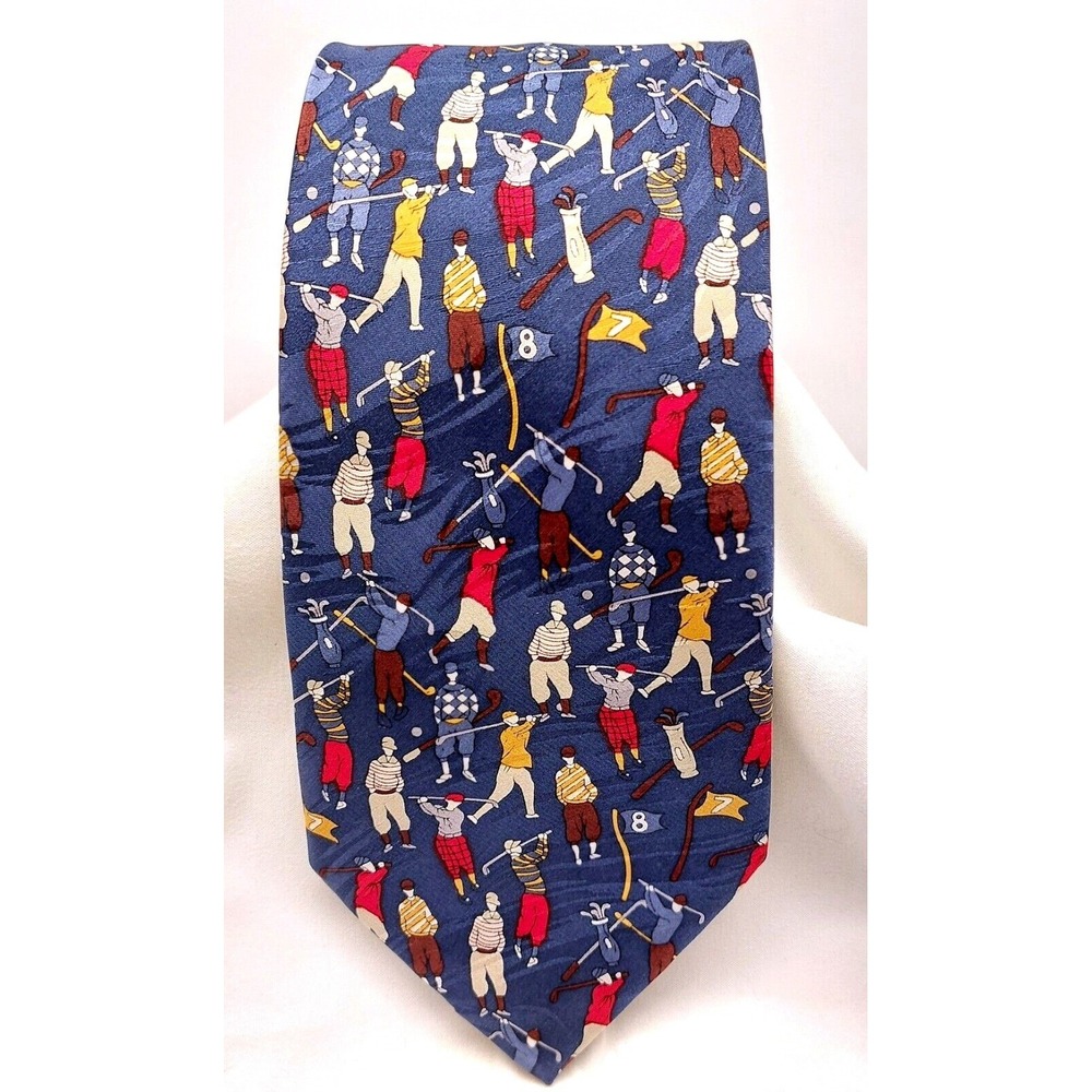 MUSEUM ARTIFACTS Silk Handmade Necktie Blue‎ Golf Sport Mens Tie 55"x4"